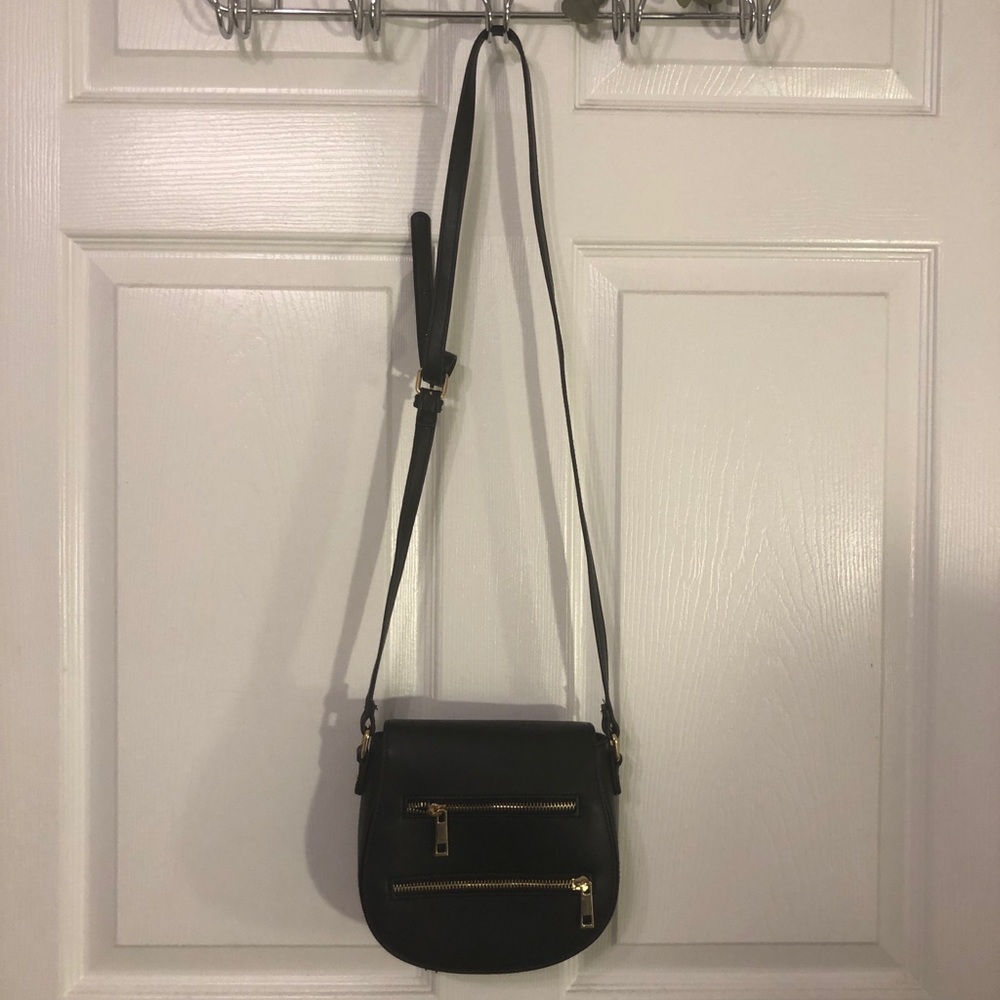 Black Crossbody Bag w/ Gold Zippers